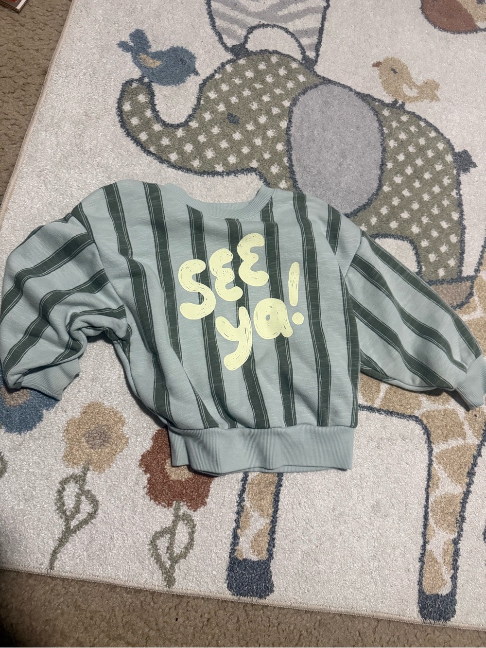 Striped Green Kids Sweatshirt with Yellow SEE ya! Print